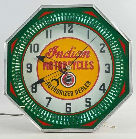 Indian Motorcycles Authorized Dealer Custom Neon Clock w/ Illusion Spinner Wheel