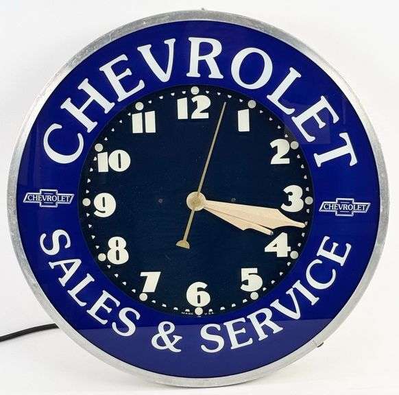 Restored Vintage Chevrolet Dealership Neon Glo Dial Style Advertising Clock
