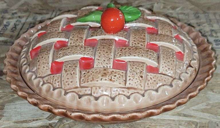 Hand Made Regency Gallery Glazed Ceramic Cherry Pie Keeper With Decorative Lid