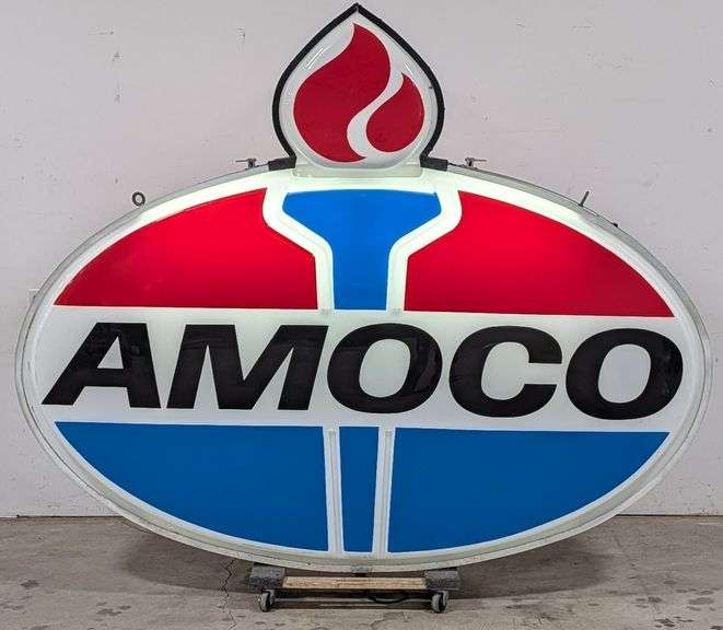 8ft Vintage AMOCO 2-Sided Lexan Lighted Heavily Embossed Gas Station Sign