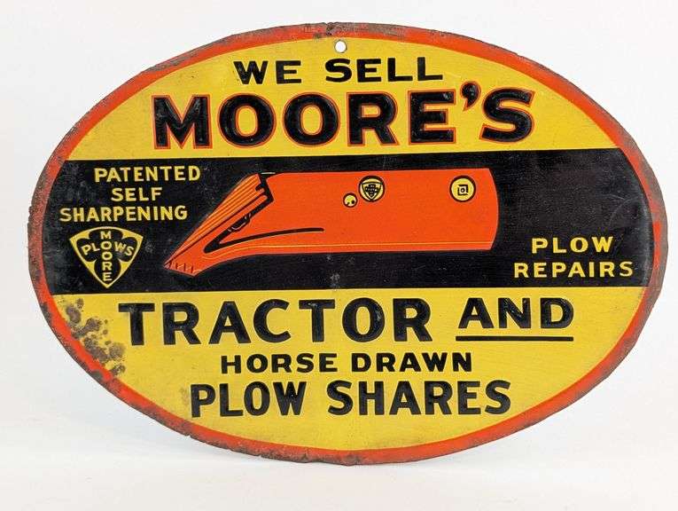 Vintage SST Moore’s Tractor Plows Embossed Advertising Sign