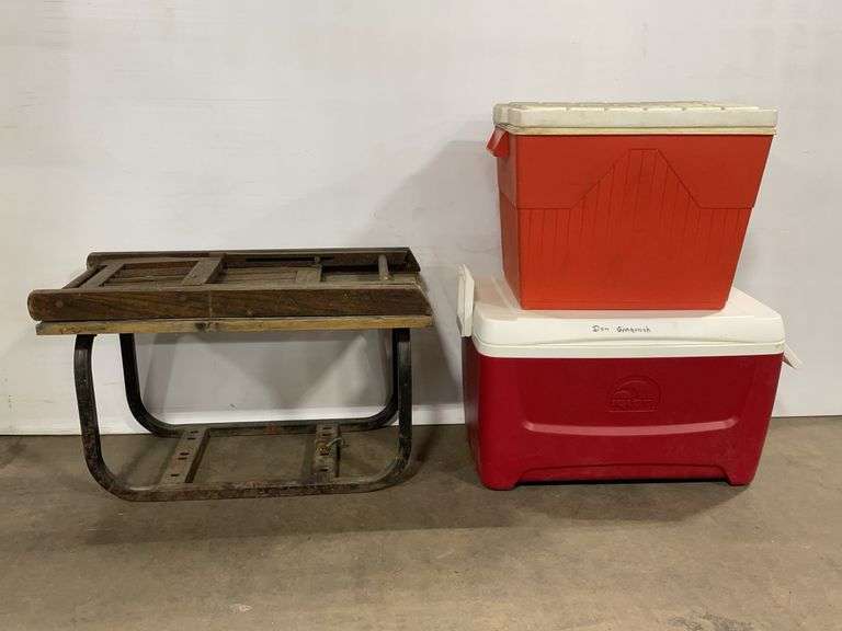 (D) 2 Coolers and Bench, and Chair
