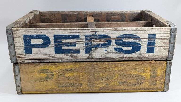 Lot Of 2 Vintage Pepsi Wooden Soda Bottle Crates
