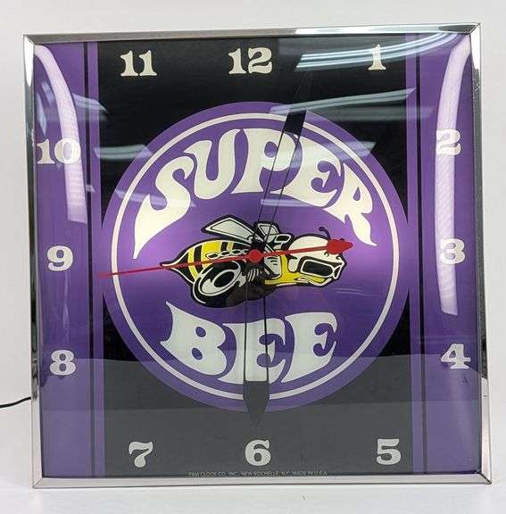 Dodge Mopar Super Bee Lighted Advertising Glass Clock Marked Pam