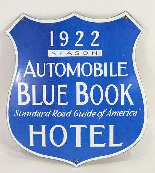 Porcelain Automobile Blue Book Hotel Shield Sign