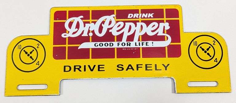 Porcelain Dr Pepper Soda Advertising License Plate Topper