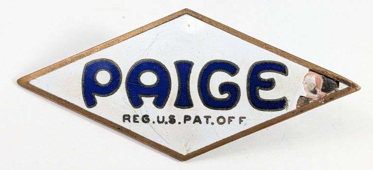 Early 1900s Paige Automobile Brass Enameled Emblem / Badge