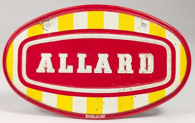 Vintage Allard Automobile Embossed Tin Badge / Sign