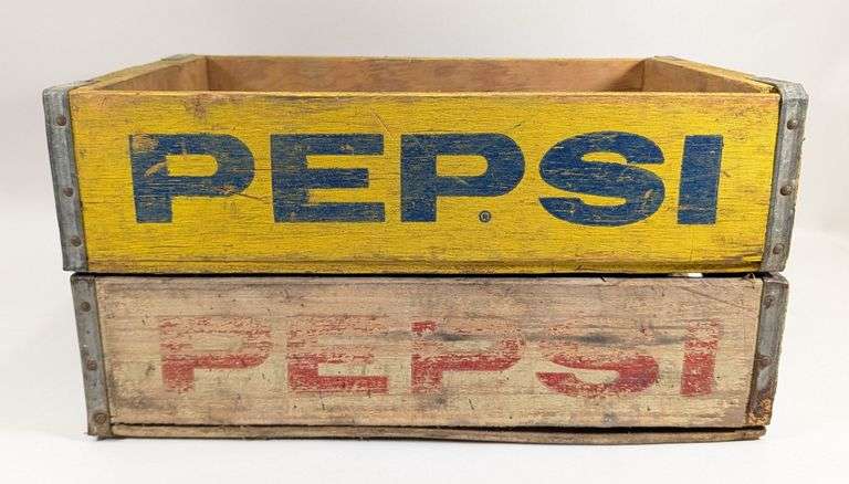 Lot Of 2 Vintage Pepsi Soda Bottle Wooden Crates