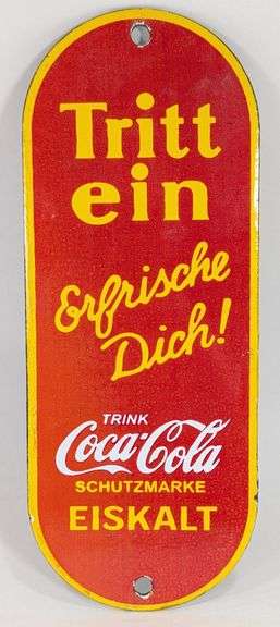 Porcelain Coca-Cola Door Push Advertising Sign