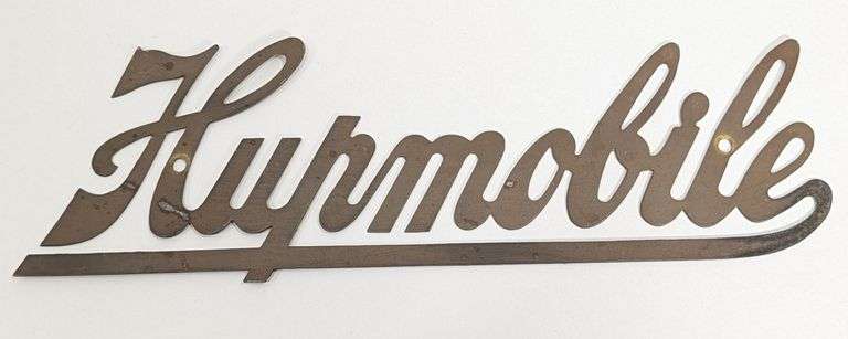 Early 1900s Hupmobile Automobile Moto Car Brass Script Emblem / Badge