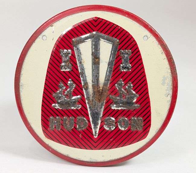 Vintage Hudson Automobile Embossed Tin Badge / Sign