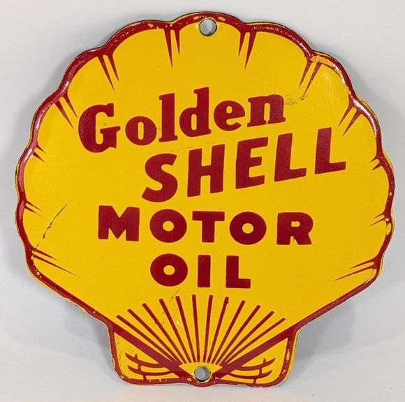 Porcelain Golden Shell Motor Oil Lubester Sign