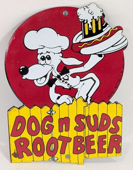 Porcelain Dog N Suds Root Beer Advertising Sign