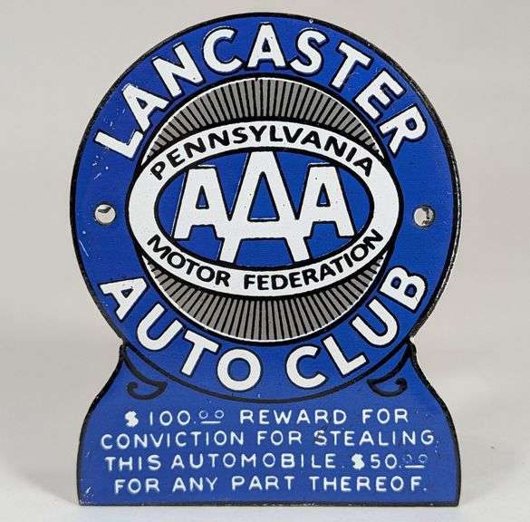 4in Porcelain Lancaster AAA Auto Club Sign / Badge