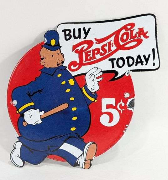 Porcelain Pepsi-Cola Police Officer Advertising Sign