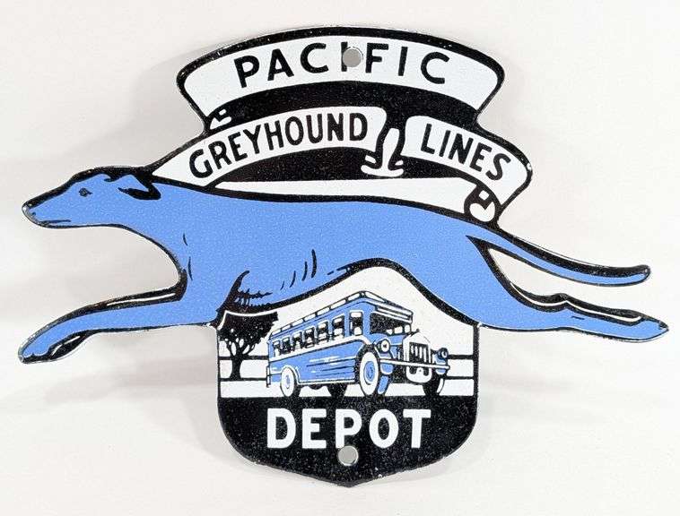 Porcelain Greyhound Lines Bus Depot Sign