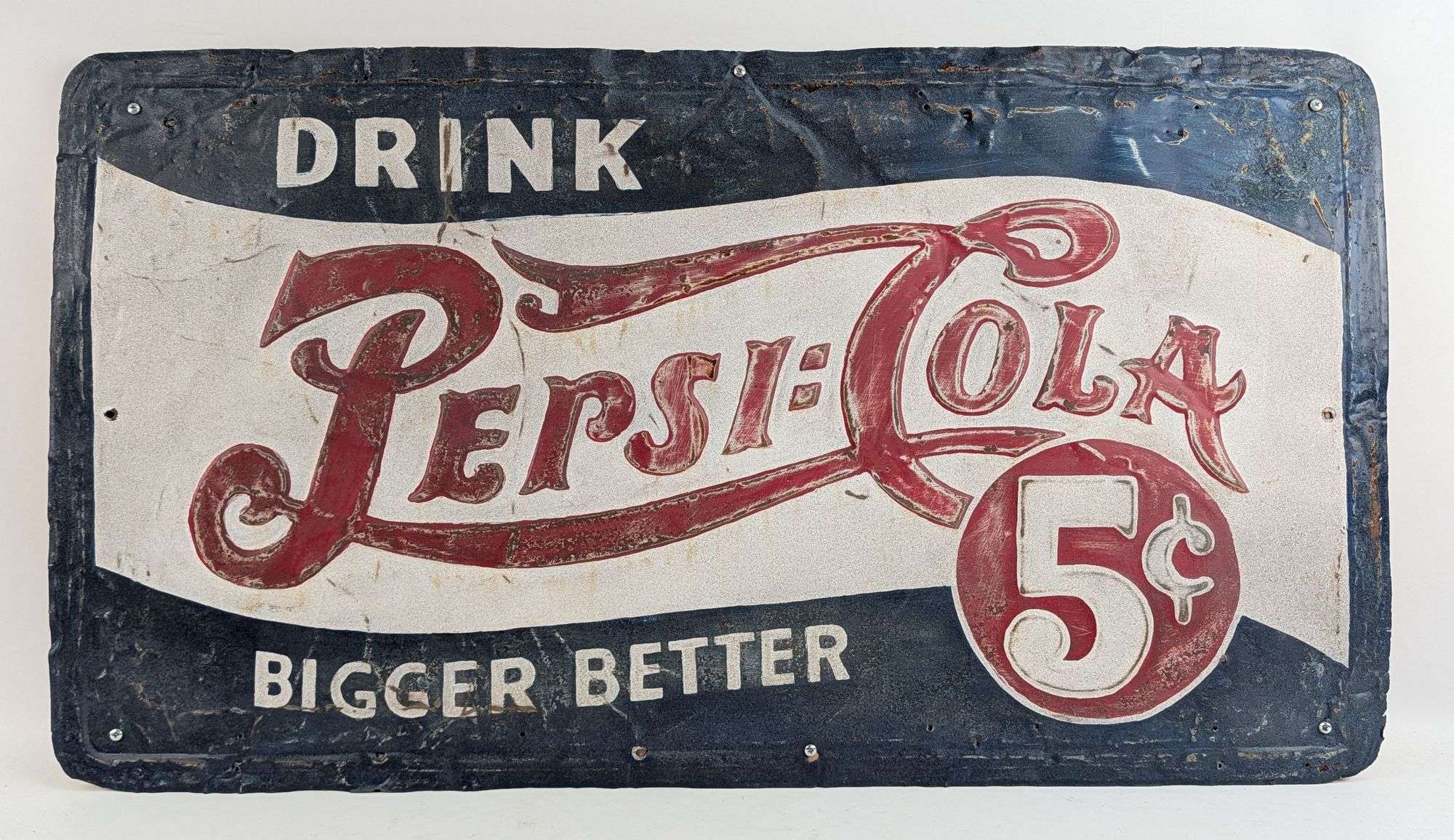 Vintage Pepsi-Cola 5¢ Embossed Metal Advertising Sign - Kraft