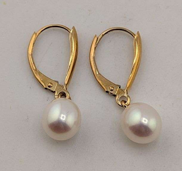 14K Yellow Gold Pearl Drop Earrings