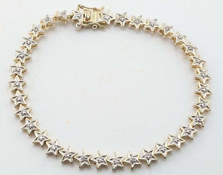 Two-Tone Sterling Silver Diamond Accent Star Link Tennis Bracelet