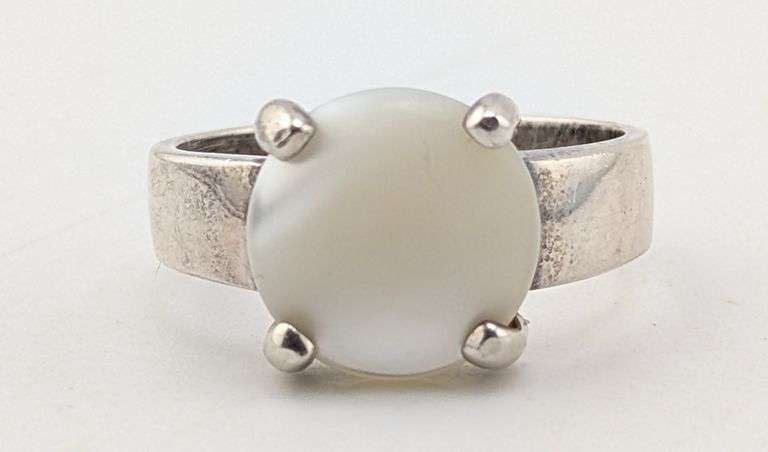 Sterling Silver Round Mother of Pearl Four-Prong Solitaire Ring