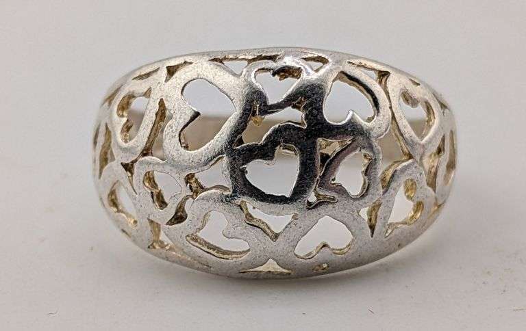 Sterling Silver Openwork Multi Heart Filigree Dome Ring