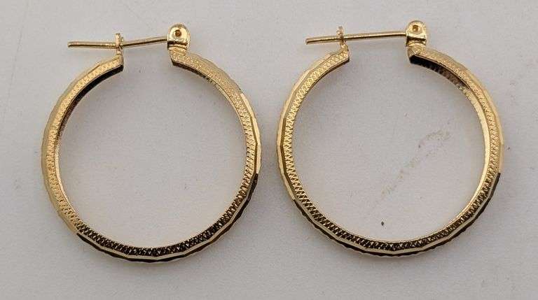 14K Yellow Gold Diamond Cut Hoop Earrings