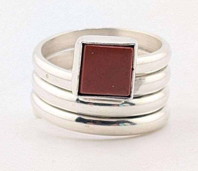 Modernist Sterling Silver & Red Jasper Multi-Band Wrap Ring
