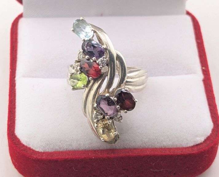 Sterling Silver Multi-Gemstone Dearest Cluster Bypass Ring