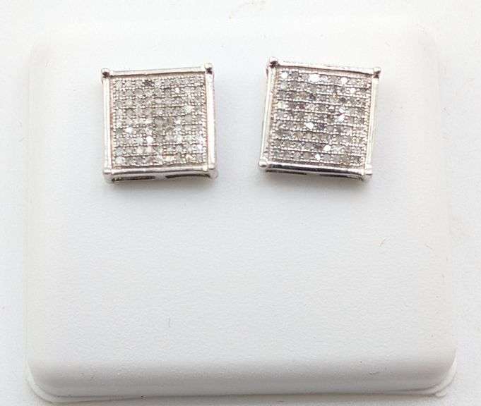 Sterling 0.50 CTTW Square Pavé Diamond Stud Earrings