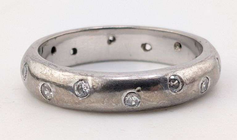 Sterling Silver Flush Set Clear Stone Eternity Band