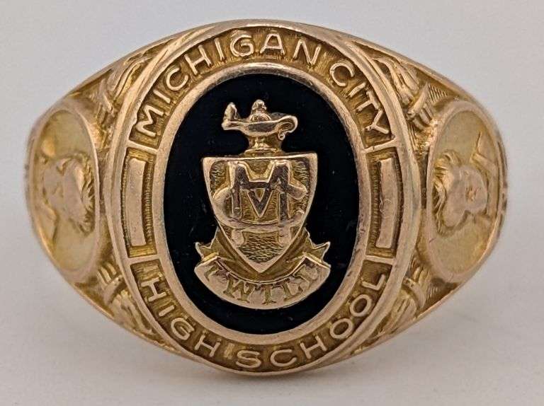 (AJ) 10K Yellow Gold 1945 Michigan City High School Class Ring