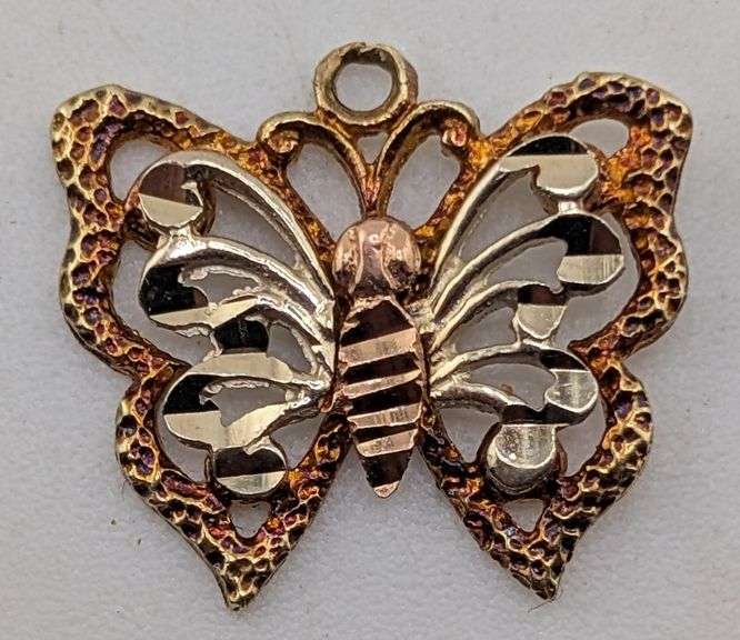 (AJ) Vintage 10K Tri-Color Gold Butterfly Pendant