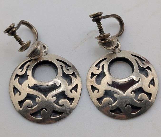 Vintage Sterling Silver Openwork Celtic Style Screw Back Drop Earrings