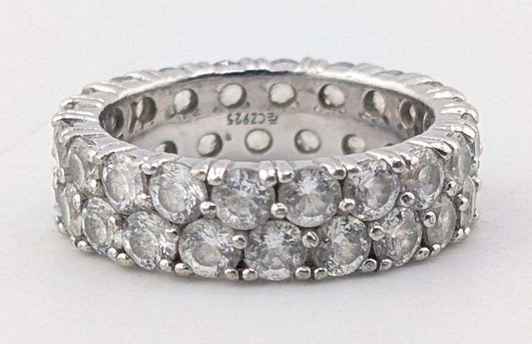 Sterling Silver Two-Row White Sapphire Eternity Band