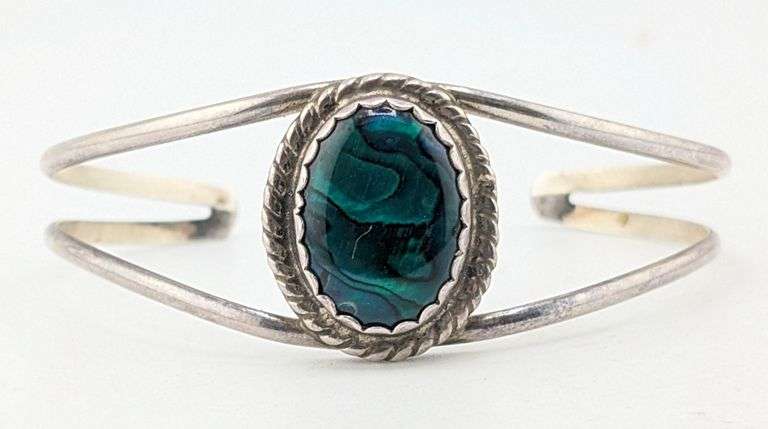 Clairance Bailon Signed Sterling Silver Abalone Shell Split Shank Cuff Bracelet