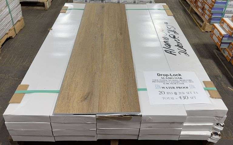 Drop-Lock ALAMO OAK Rigid Core Pre-Padded Luxury Vinyl Tile Flooring