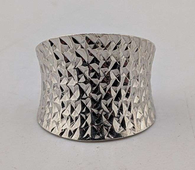 Sterling Silver Wide Diamond-Cut Textured Concave Cigar Band Ring