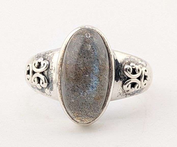 Sterling Silver Oval Labradorite Filigree Scrollwork Solitaire Ring