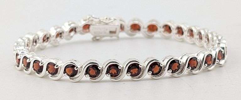 Sterling Silver Round Garnet S-Link Tennis Bracelet