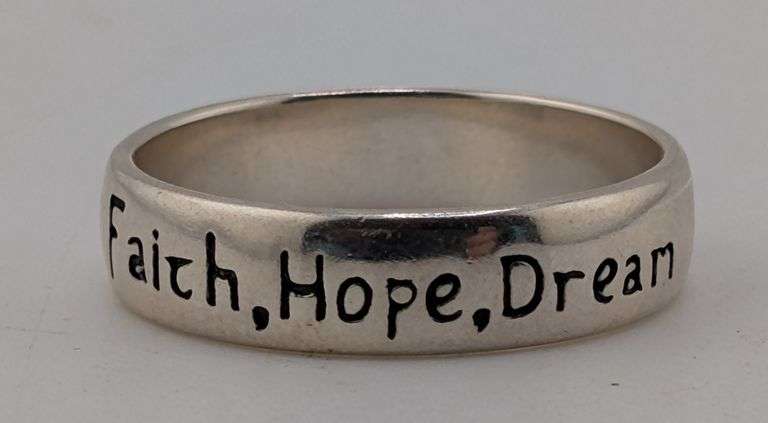 Sterling Silver Engraved Faith Hope Dream Message Band Ring