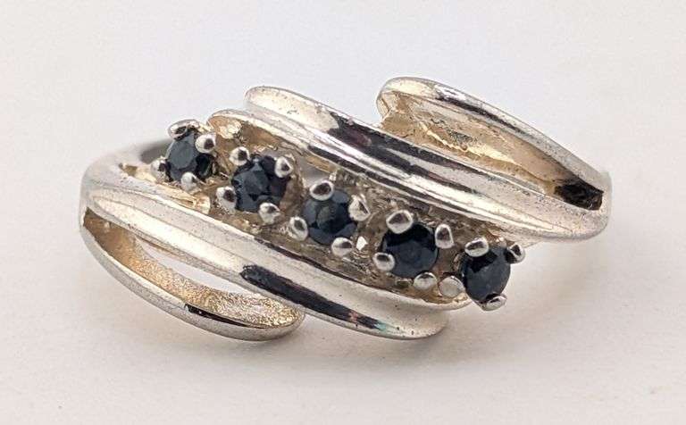 Sterling Silver Five-Stone Dark Sapphire Wave Bypass Ring