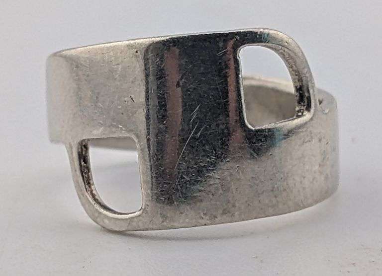 Modernist Sterling Silver Geometric Cutout Wide Band Ring