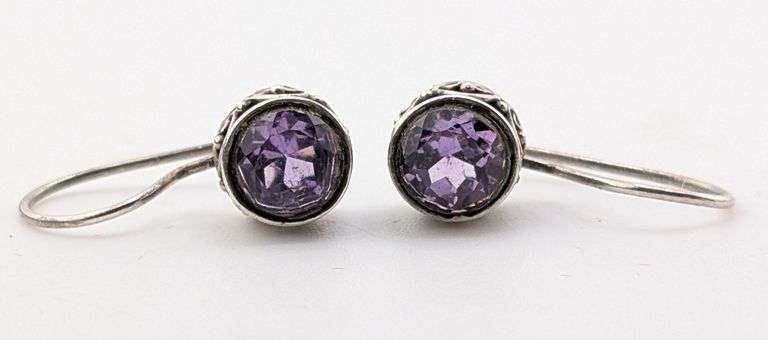 Sterling Silver Amethyst Filigree Drop Earrings