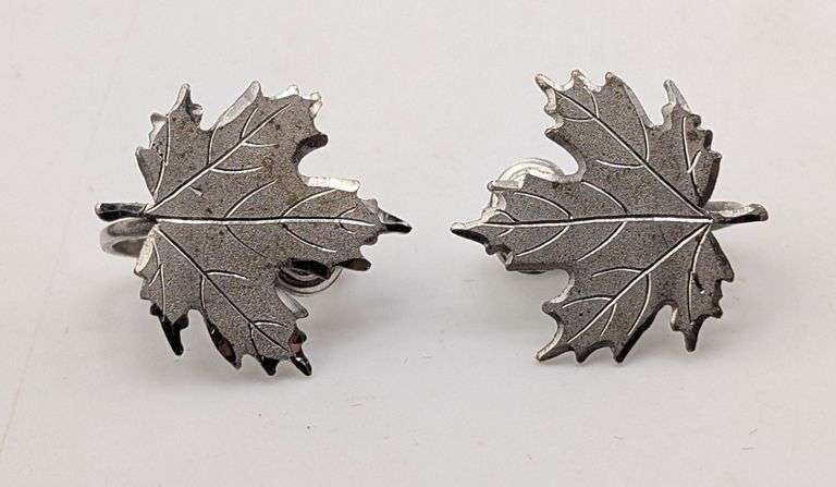 Vintage Belspan Sterling Silver Maple Leaf Clip On Earrings