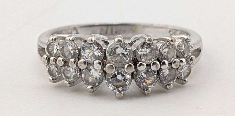 Sterling Silver Two Row Clear CZ Shared Prong Band Ring