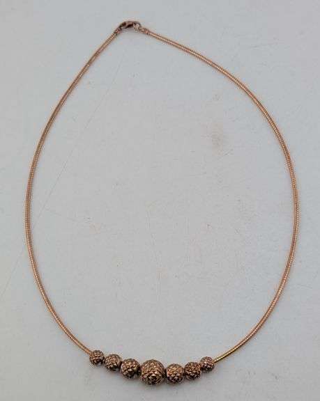 Rose Gold over Sterling Silver Diamond-Cut Graduated Bead Omega Chain Necklace