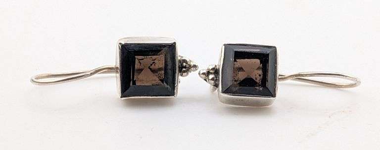 Sterling Silver Square Smoky Quartz Drop Earrings