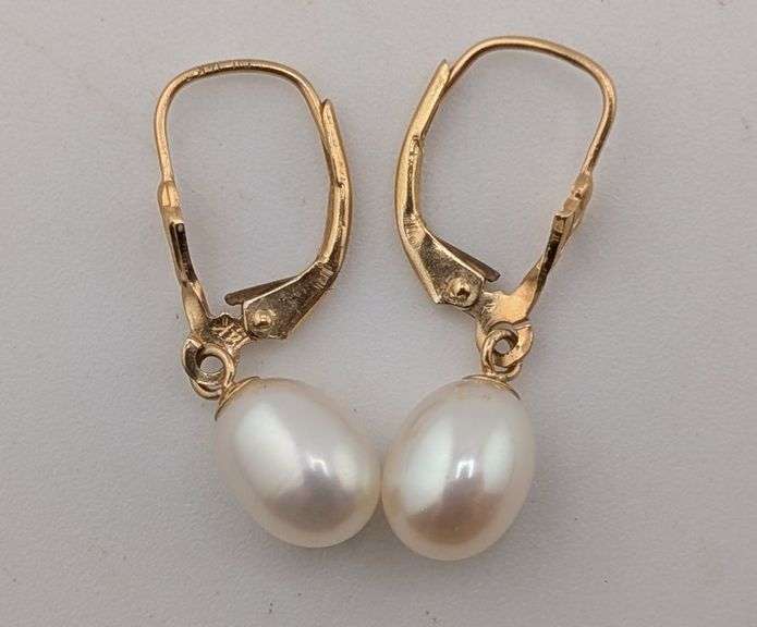 14K Yellow Gold Pearl Drop Earrings