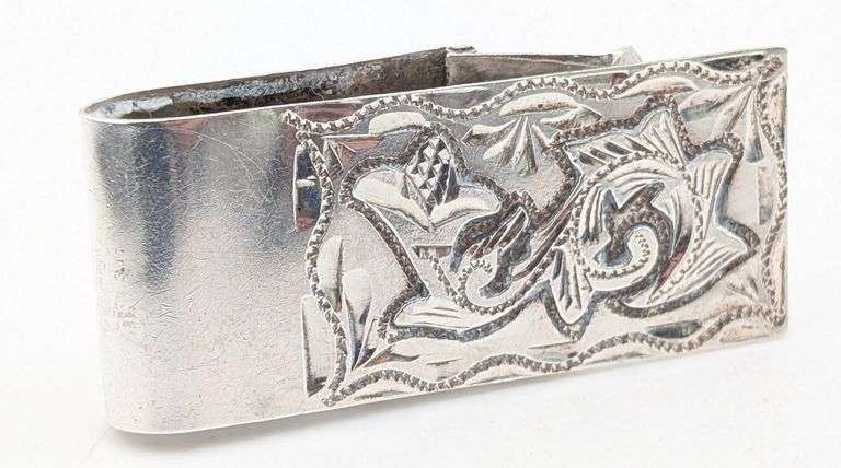 Vintage Mexican Sterling Silver Hand-Engraved Money Clip